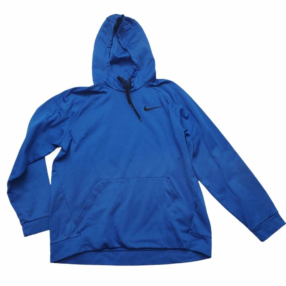 Nike Dri-FIT Fleece Hoodie Mens L Blue Long Sleeve Moisture Wicking Embroidered